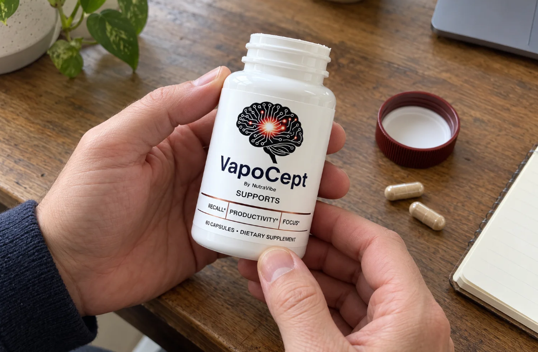 VapoCept dietary supplement bottle and capsules